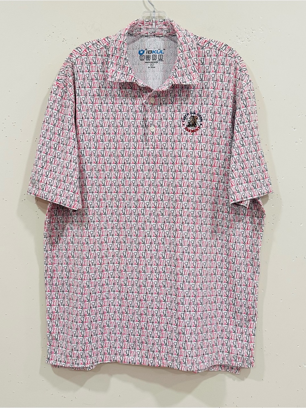 IBKUL US Open 2025 Oakmont Golf Polo Shirt Mens XL Pink Wine Bottle Glass Icefil